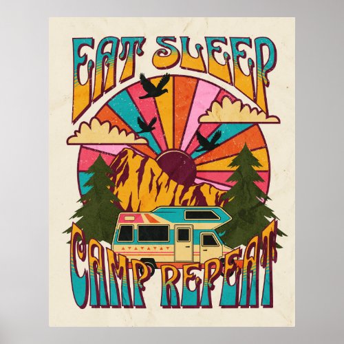 Retro Eat Sleep Camp Repeat Poster