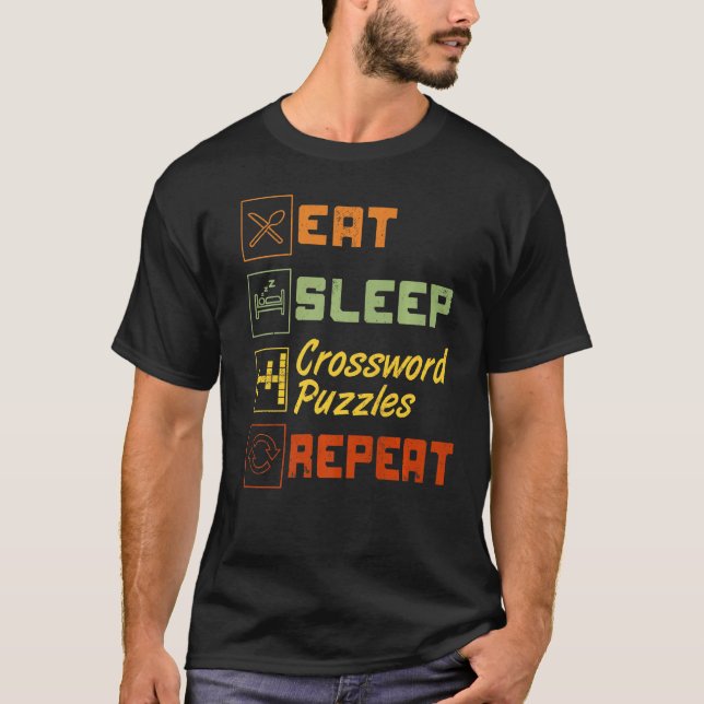 Retro Eat Sleep Crossword Puzzles Repeat   T-Shirt (Front)