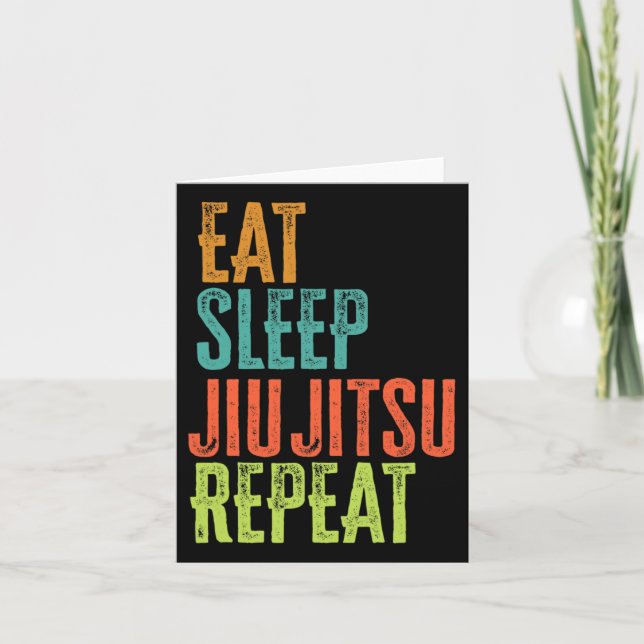 Retro Eat Sleep Jiu Jitsu Repeat Martial Art Submi Card (Front)