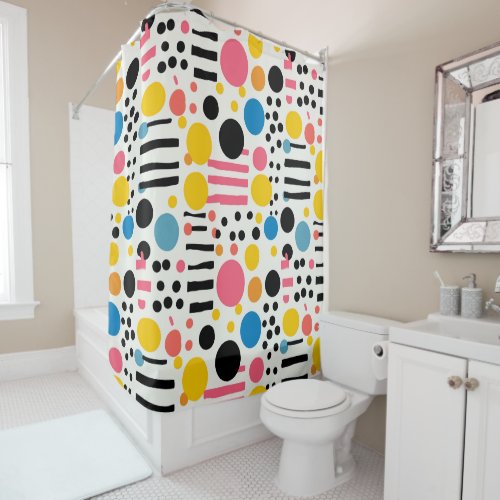 Retro Eclectic Colorful Dots and Lines Shower Curtain