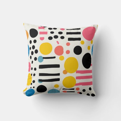 Retro Eclectic Colorful Dots and Lines Throw Pillow