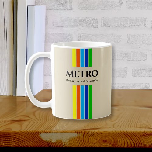 Retro Ecru Modern Stripes Business Name Logo Coffee Mug