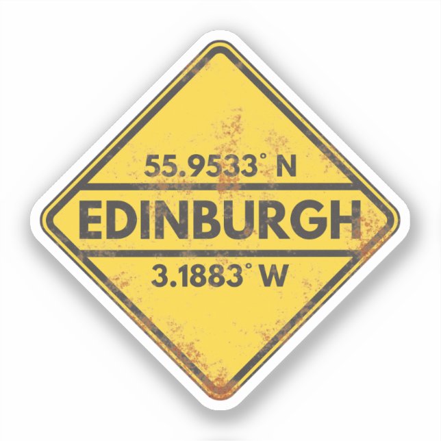 Retro Edinburgh Coordinates Rusty Metal Sign Sticker (Front)