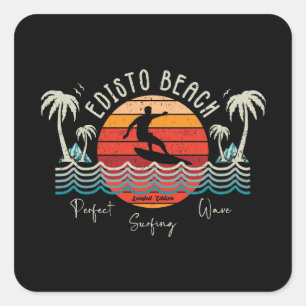 Retro Edisto Beach Surfing Square Sticker
