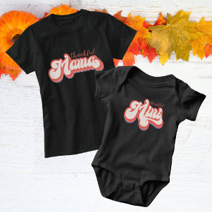 Retro Editable Colors Thankful Mama and Mini T-Shirt