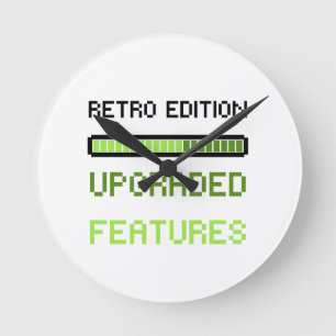 Retro Edition Upgraded Features Pixel Art Gaming  Round Clock