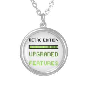 Retro Edition Upgraded Features Pixel Art Gaming  Silver Plated Necklace