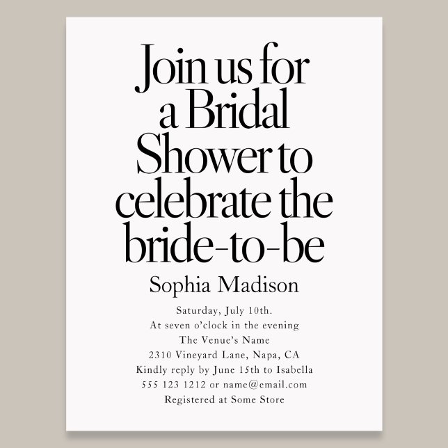 Retro Editorial Bold Bridal Shower Invitation Postcard (Creator Uploaded)