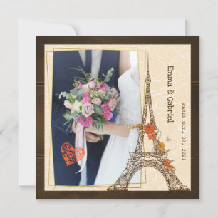 Retro Eiffel tower photo frame wedding invitation