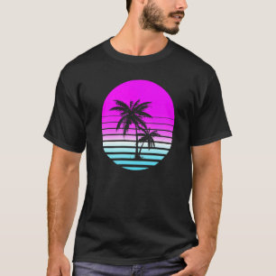 Retro Eighties 80s Vaporwave Sunset Palm Trees Bea T-Shirt