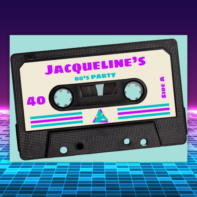 Retro Eighties Purple Mix Tape 40th Birthday Party Invitation (Creator Uploaded)