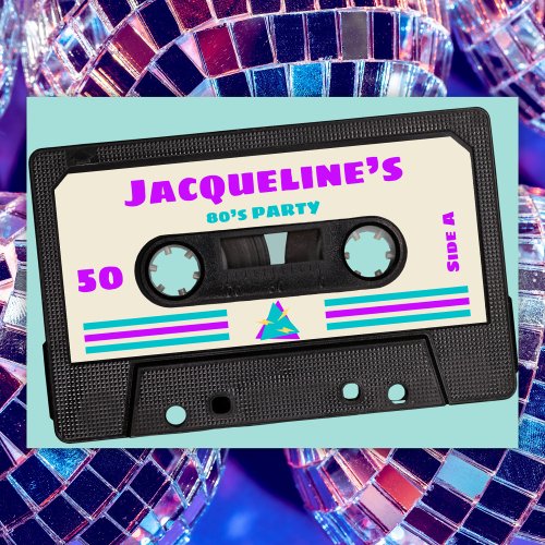 Retro Eighties Purple Mix Tape 50th Birthday Party Invitation