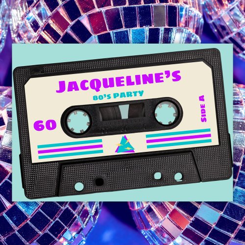 Retro Eighties Purple Mix Tape 60th Birthday Party Invitation