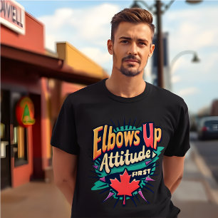 Retro Elbows Up, Attitude First Black T-Shirt