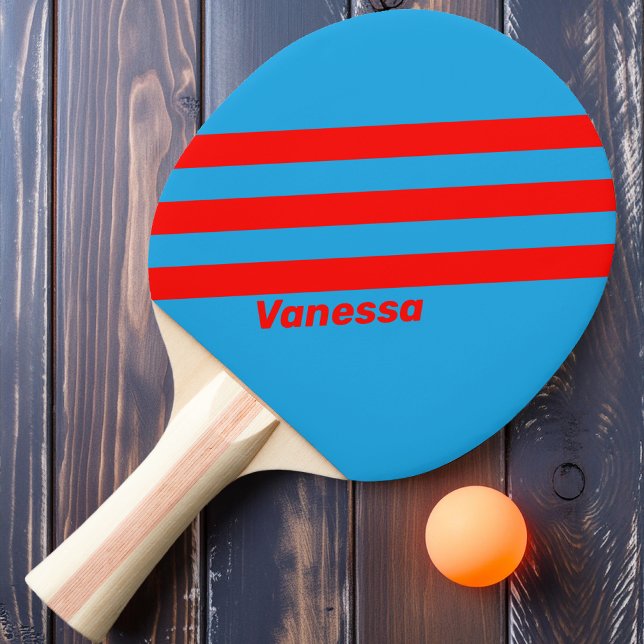 Retro Electric Blue Red Three Stripes with Name Ping Pong Paddle (Creator Uploaded)