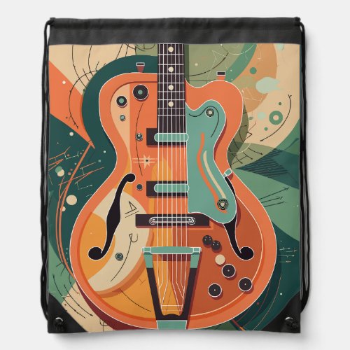 Retro Electric Guitar Illustration Drawstring Bag