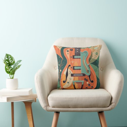 Retro Electric Guitar Illustration Pillow