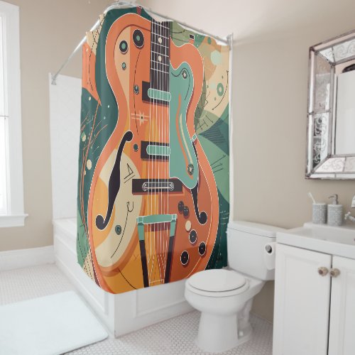 Retro Electric Guitar Illustration Shower Curtain