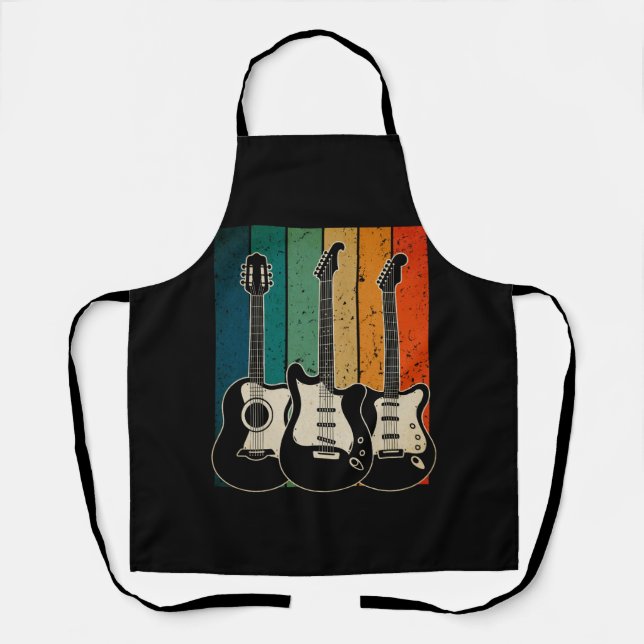 Retro Electric Guitar Player Musician Guitarist Mu Apron (Front)