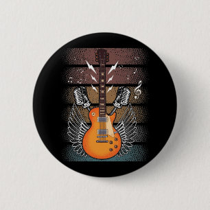Retro Electric Guitar Singer Band Rock Music Button