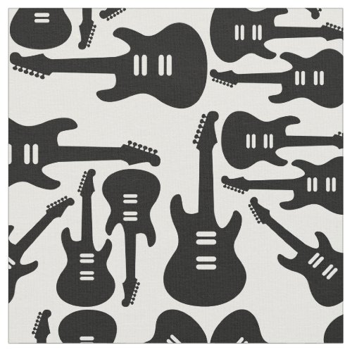 Retro Electric Guitars Black  White Music Themed Fabric