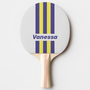 Retro Electric Lemon Grape Pin Stripes with Name Ping Pong Paddle