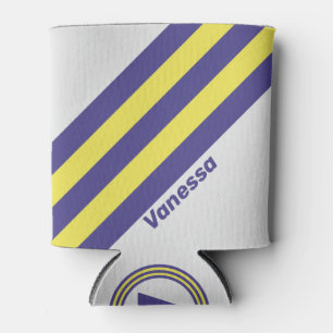 Retro Electric Lemon Grape Stripes with Name Can Cooler