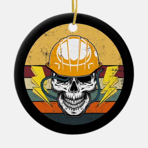 Retro Electrician Skull Electrical Engineer Ceramic Ornament