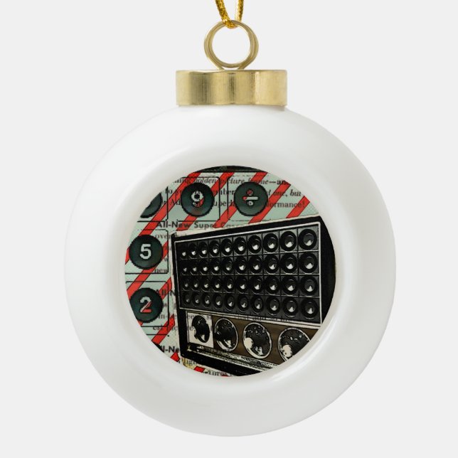 Retro electronics speaker Short Wave Radio Ceramic Ball Christmas Ornament (Front)