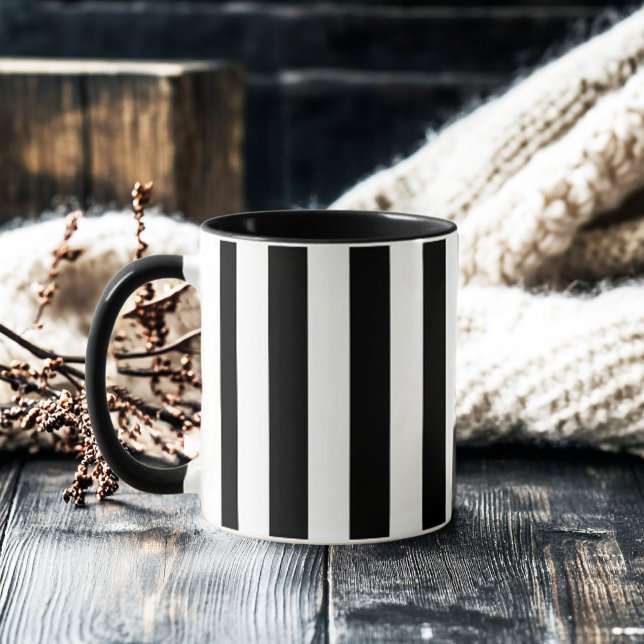 Retro Elegant Black and White Stripe Mug (retro elegant black and white stripe mug)