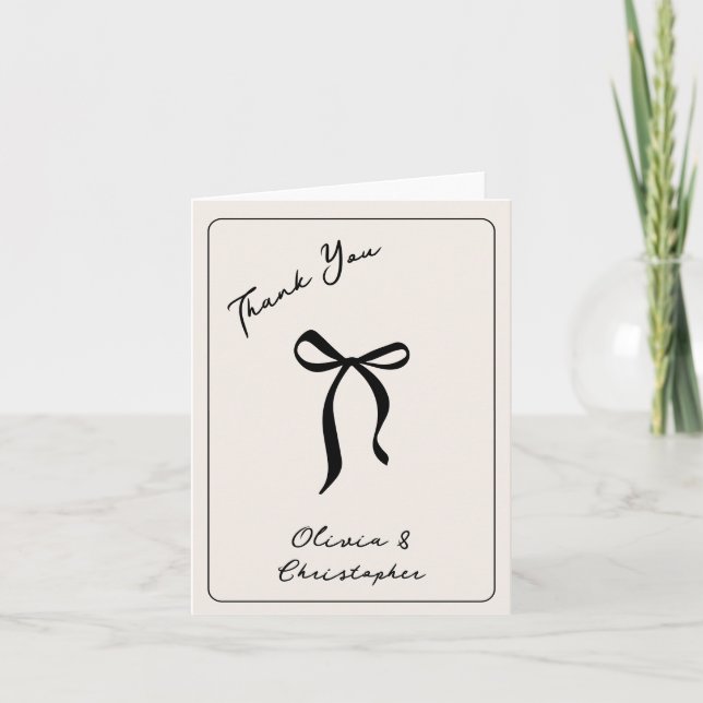 Retro Elegant Black Bow Preppy Coquette Thank Yous You Card (Front)