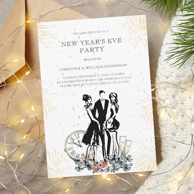 Retro Elegant Black Gold New Year's Eve Party Invitation | Zazzle