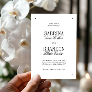 Retro Elegant Black & White Wedding  Invitation