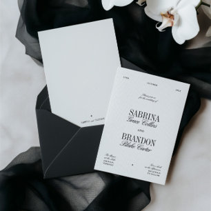 Retro Elegant Black & White Wedding Invitation