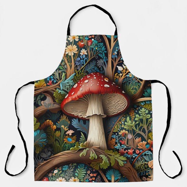 Retro elegant bohemian mushroom forest  apron (Front)