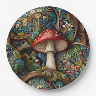 Retro elegant bohemian mushroom forest paper plates