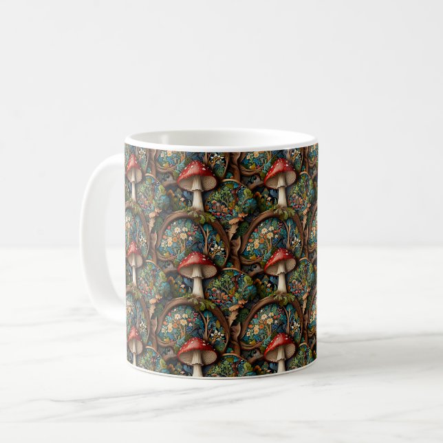 Retro elegant bohemian mushroom forest pattern coffee mug (Front Left)