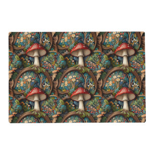 Retro elegant bohemian mushroom forest pattern placemat
