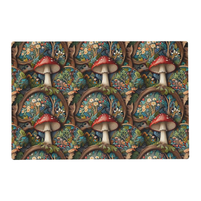Retro elegant bohemian mushroom forest pattern placemat (Front)