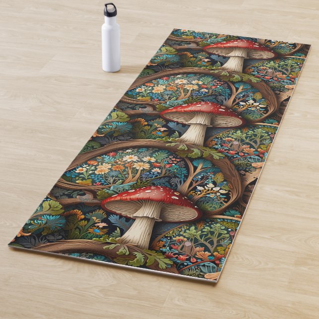 Retro elegant bohemian mushroom forest pattern yoga mat (In Situ)