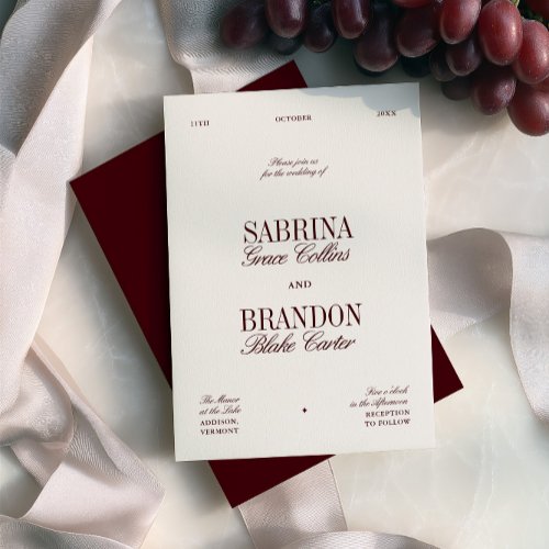 Retro Elegant Burgundy & Ivory Beige Wedding