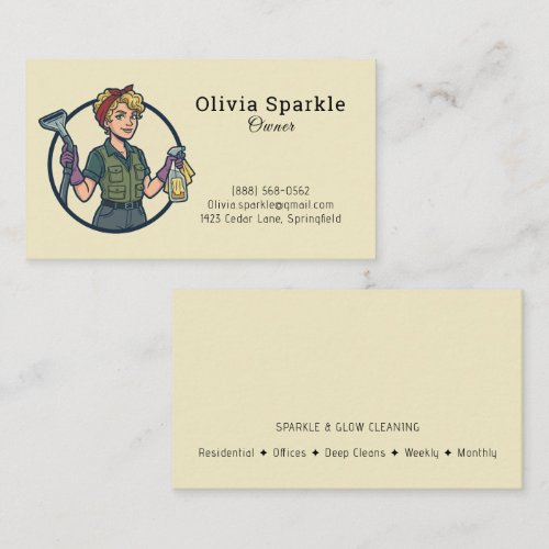 Retro Elegant Cleaning Services Maid &Housekeeping Business Card
