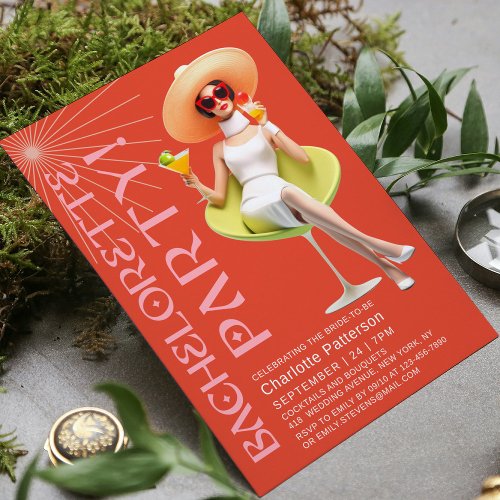 Retro Elegant Cocktails Bachelorette Party Invitation