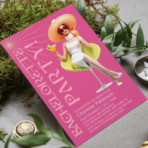 Retro Elegant Cocktails Bachelorette Party Invitation