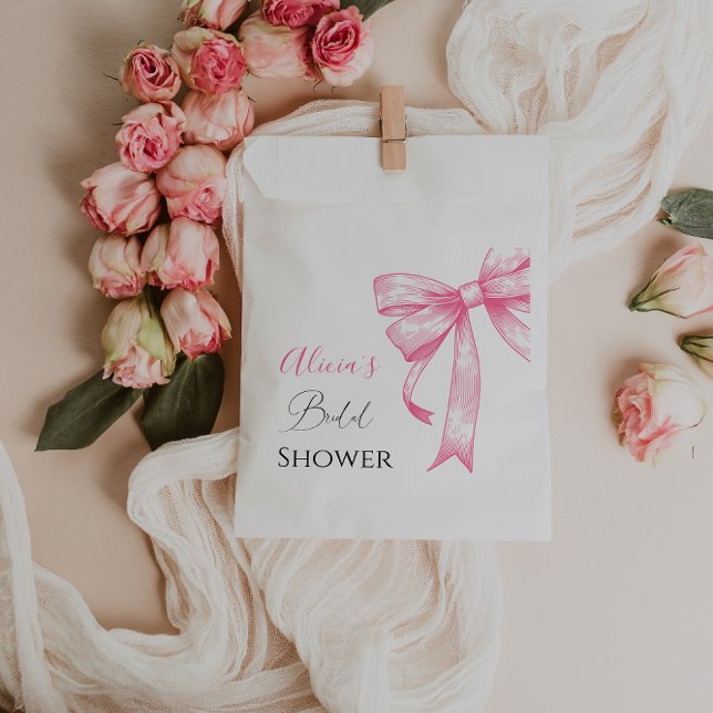 Retro Elegant Coquette Pink Bow Bridal Shower Favor Bag (Creator Uploaded)