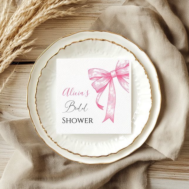 Retro Elegant Coquette Pink Bow Bridal Shower Napkins (Creator Uploaded)