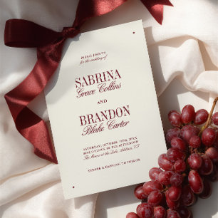 Retro Elegant Ivory & Burgundy Formal Wedding Invitation
