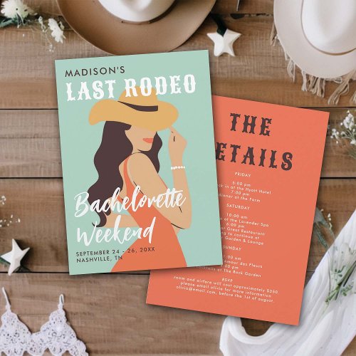 Retro Elegant Last Rodeo Pink Green Bachelorette Invitation