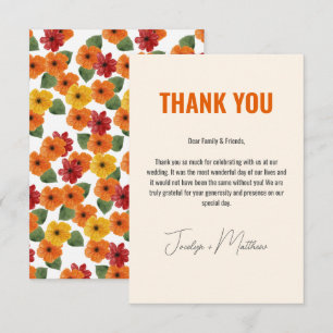 Retro Elegant Modern Floral Orange Thank You Card