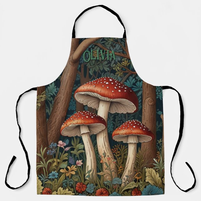 Retro elegant mushroom forest apron (Front)